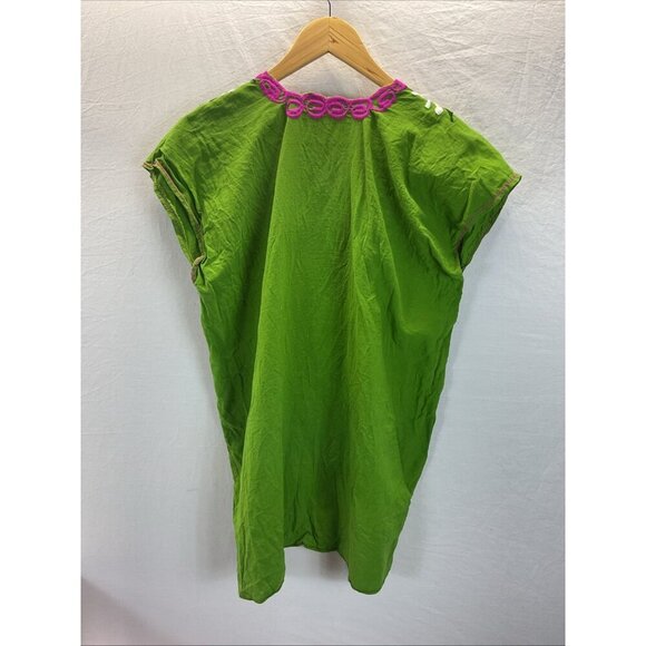 Mexican Blouse Womens Med Green Floral Hand Embroidery Artesian‎ Boho Peasant - Picture 3 of 7